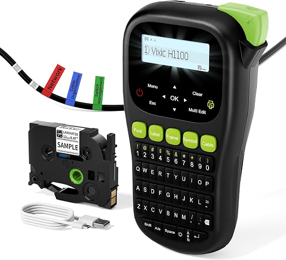 Vixic Label Maker Machine with Tape, H1100 Labeler for Cable Wire Labeling