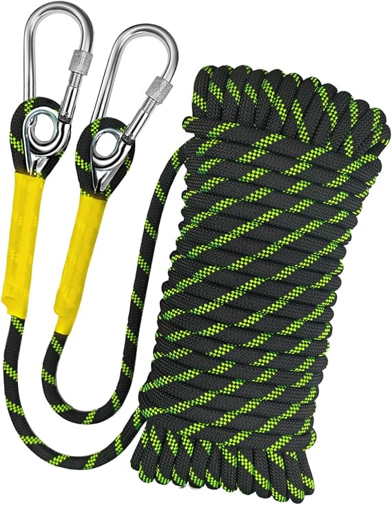 UIAA Static Climbing Rope 10 mm High Strength with 2 Carabiners