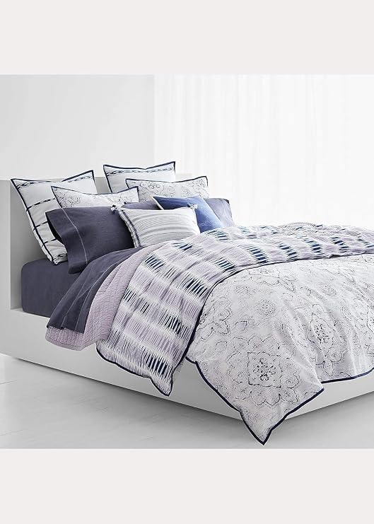 Lauren by Ralph Lauren Blue Ink Luna Reversible Cotton 3 pc Comforter Set with Pillow Shams - Full/Queen
