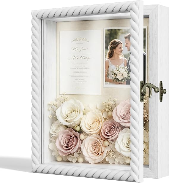 Alsonerbay 8x10 Wood Shadow Box Frame with Twist Shape Door, White