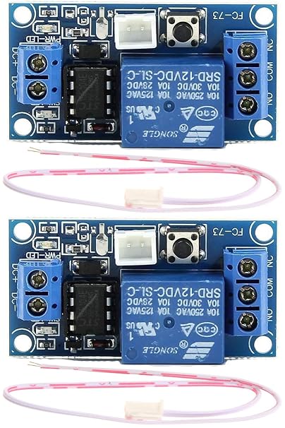 2Pcs 12V Single Bistable Self-Locking Relay Module Push to Start and Stop