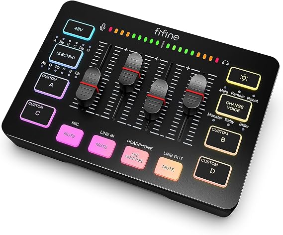 FIFINE Ampligame SC3 Gaming Audio Mixer with Indi-Fader and Volume Control