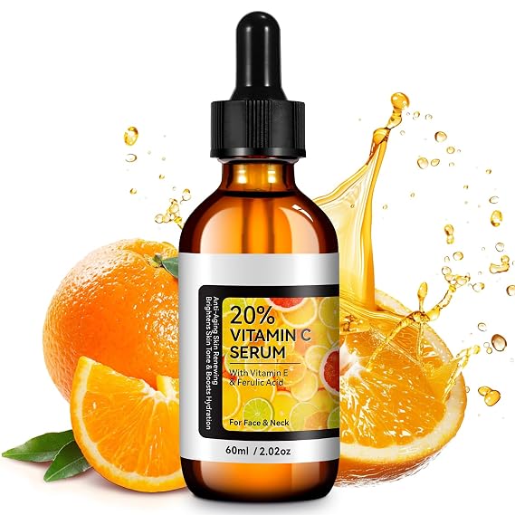 Vitamin C Serum, Pure 12% Super Vit C Serum Vitamin E & Ferulic Acid for Improving Appearance-Dark Spots, Face Moisturizer-Renewing Skin Care,2.02Fl Oz