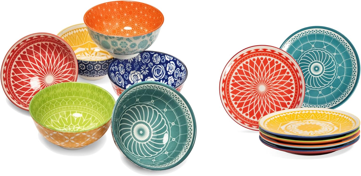 Annovero Dessert Bowls, Dessert Plates | Kitchen Dishes | Microwave Oven Safe | Colorful Porcelain Dinnerware