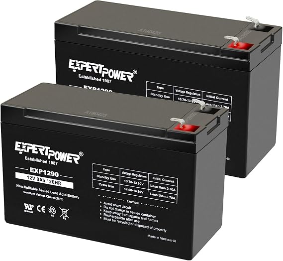 ExpertPower EXP1290, 2 Pack 12V 9AH SLA AGM Rechargeable 12V Battery Backup | 12 Volt Batteries for Alarm, Speaker, Ride on Toys, APC Backup UPS Battery Replacement, Replaces UB1290, F2 Terminals