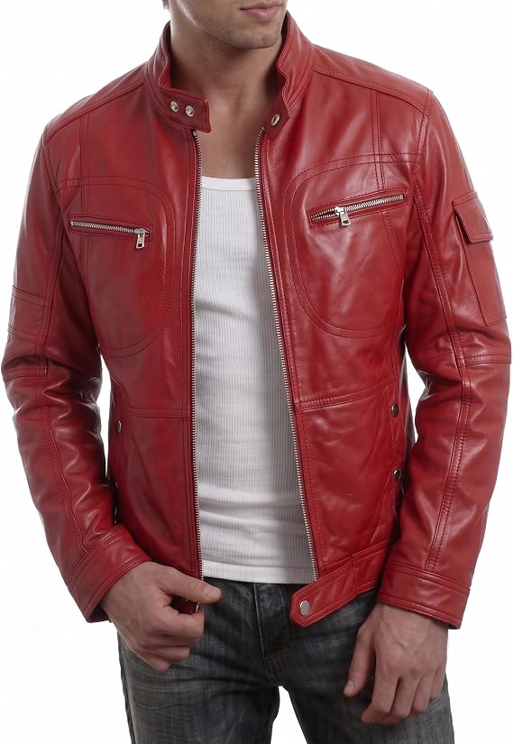 Leather Jacket Men Cafe Racer Real Lambskin Moto Riding Chaqueta de Cuero