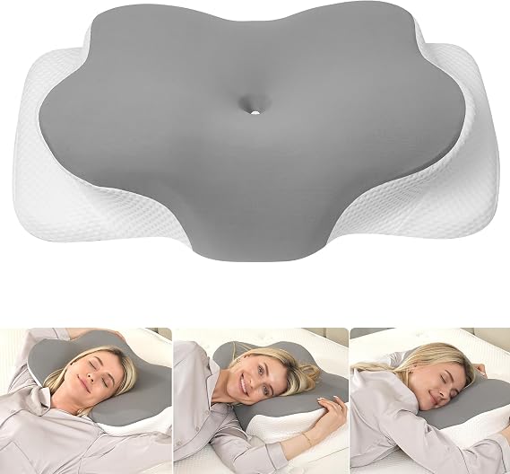MULISOFT Memory Foam Pillow, Cervical Pillow, Neck Pillow, Ergonomic Pillow | Ergonomic Side Sleeper Pillow for Back, Side & Stomach Sleepers, Removable & Washable Cover, 65×42×10.5/14.5 cm, P-104 Grey