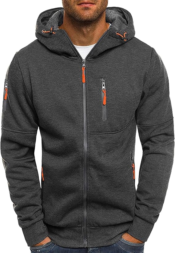 Hoodie For Men Full Zip Up Sweatshirts Long Sleeve Oversized Pullovers With Zipper Pockets Casual Fall Winter Coat