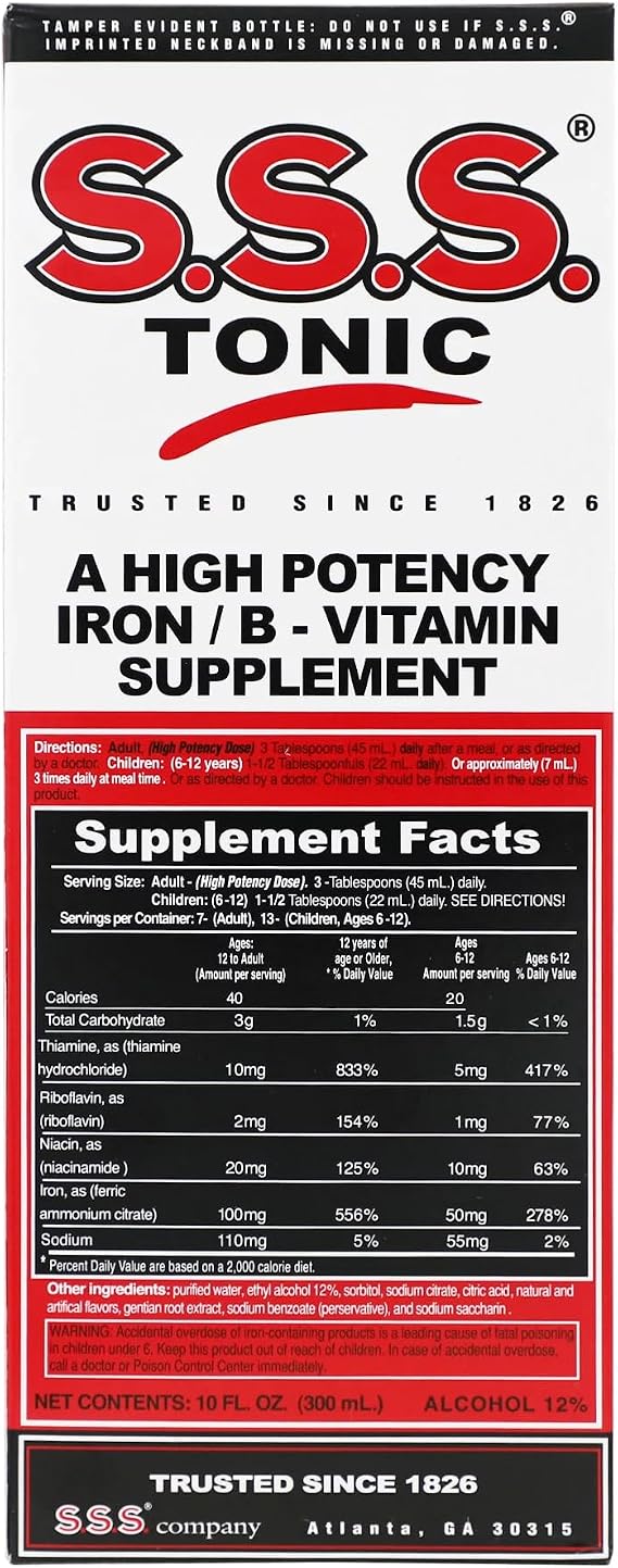 S.S.S. Tonic, Iron and Vitamin B Supplement, High Potency Vitamins, Bottle, 10 Fl Oz - 3 Pack