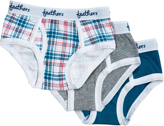 Feathers Boys Multi Plaid Underwear Tagless Briefs 3 Pack, Sizes 2-14