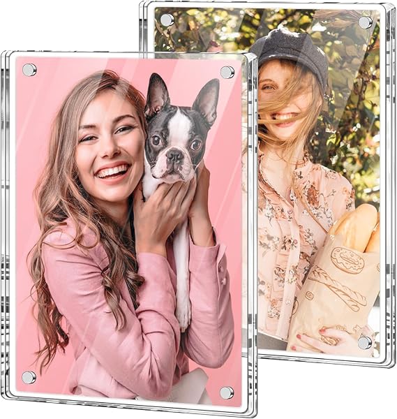 Vowcarol 3.5x5 Acrylic Magnetic Frame for Refrigerator, Photo Picture Display Frame, 3.7 x 5.2 Inches - 2 Pack