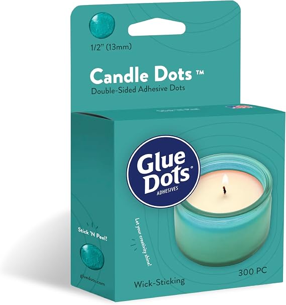 Glue Dots, Candle Dots, Double-Sided, Permanent, 1/2", 300 Dots, Heat-Resistant Adhesive, DIY Candle-Making, Secure Candle-Wick, Liquid Hot Glue Alternative, Clear
