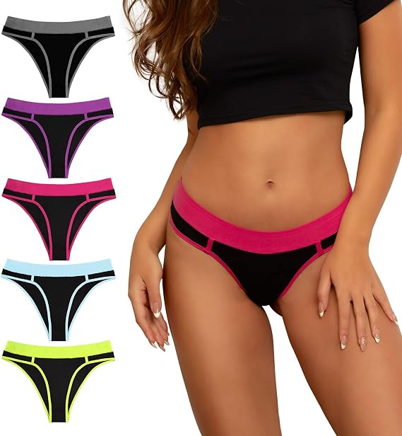 Cheeky Underwear for Women, Womens Underwear Cotton,Pop Vivid Color Soft Bikinis Panties for Young Ladies 5 Pack