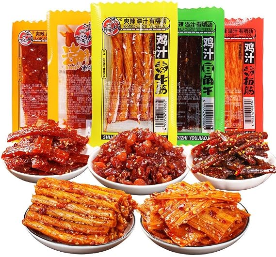 Spicy Snack Gift Pack【5/10/20/30 bags】Spicy Dried Bean Curd, Mala latiao,Dried green beans,Small Gluten, Spicy Stick,instant food,delicious Chinese Snack Gift (Mix 5 flavors,5bags)