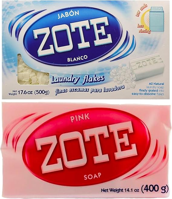 Jabon Zote Blanco Laundry Flakes 17.6 oz and Laundry Soap Bar Pink 14 oz, Stain Remover Laundry Detergent for Clothes Catfish Bait, Super Washing Travel Jabon Para Lavar Ropa Pink Underwear Clothes