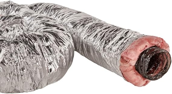 GAF Master Flow 4" X 25" Insulated Flexible Duct with R8 Insulation and Thermal Efficiency| Meets The UL181 Standard, The Duct ensures high Safety & Quality Standards, with a Heavy Duty Silver Jacket