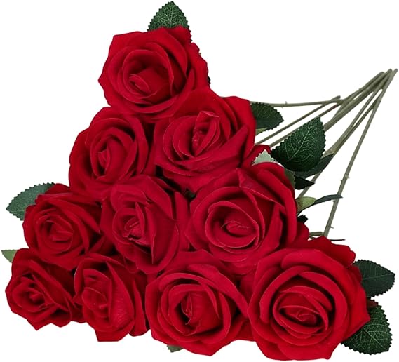 10 PCS Red Artificial Roses,Artificial Roses,Faux Flowers Single Long Stem Blooms With Rose Buds,Red Fake Roses Artificial Flowers,Bridal Wedding Bouquet Realistic Flower for Home Garden Decoration