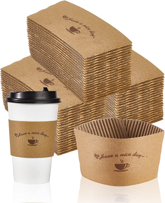 LITOPAK 200 Pack Kraft Paper Coffee Cup Sleeves, Disposable Coffee Sleeves | Fits 10 oz-20 oz Paper Cups, Disposable Corrugated Hot Drink Holder, Insulation and Hand Protection