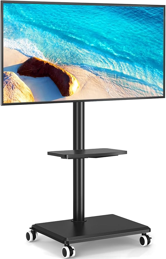 Rfiver Rolling TV Stand for 32-60 Inch TVs, 70 Swivel & Height Adjustable Mobile TV Cart for Optimal Viewing, Space Saving Floor TV Stand with Wheels Up to 88 lbs for Corner, Bedroom, Living Room