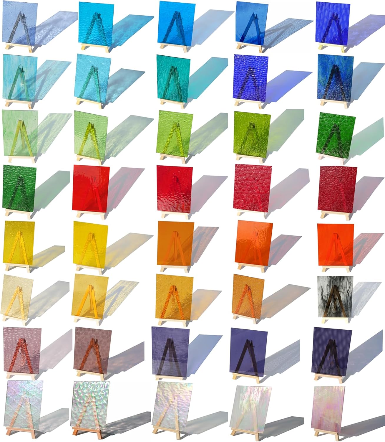 40 PCS Transparent Stained Glass Sheets for Crafts, 4"x6" Assorted Textures and Colors, Cathedral Mosaic Glass Pack, Brilliant Glass Tiles for DIY Art and Mosaic Tiles Projects