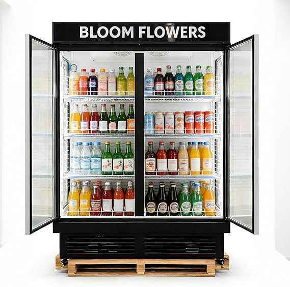 Commercial Refrigerator Beverage Display Cooler,2 Glass Doors Commercial Drink Fridge With LED Light 9 Adjustable Shelves,ETL Approval,55" Wide,48 Cuft