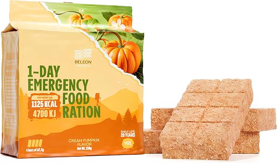 Emergency Food Supply - Cream Pumpkin High Energy Bar Bisquit 20 Years Shelf Life, Mres Meals Military 2025 Rations Survival Food - Survival 1-Day Ration Camping Hiking Supplies