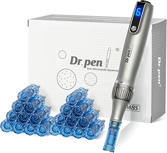 M8S Microneedling Pen Professional Derma Pen with 22pcs Replacement Cartridges Microneedling Wireless Skin Pen Adjustable Micro Needling Microneedle Machine for Skin Care