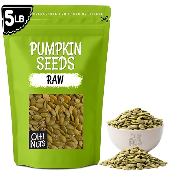 Oh! Nuts Pepitas Raw Unsalted Pumpkin Seeds | All-Natural Protein Power | Fresh, Healthy Keto Snacks | Resealable 5-Pound Bulk Bag | Unshelled Pepitas - Vegan & Gluten-Free Snacking