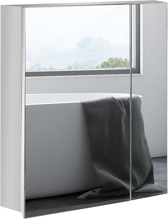 kleankin Wall-Mounted Medicine Cabinet with Mirror Door 21"x24" Silver