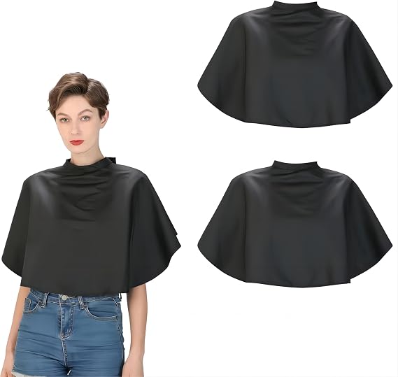 2 Short Barber Capes, Waterproof Hair Cutting Cape, Professional Hair Dyeing Cape, Lightweight Hair Cutting Bib, Nylon Haircut Shawl with Adjustable Velcro, Black Makeup Salon Cape