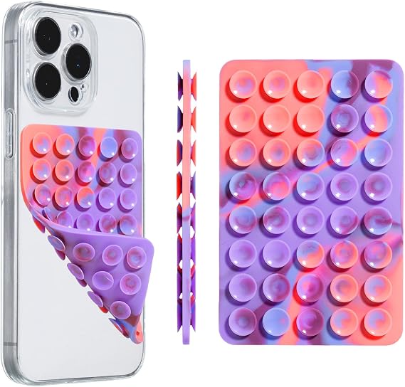 Silicone Suction Cup Phone Mount Double Sided Sticky Phone Grip Backside Sucker for iPhone Android Hippers Grippy Strong Cell Phone Case Accessory Stuff Mirror Stick On (Sunset Color 1PCS)