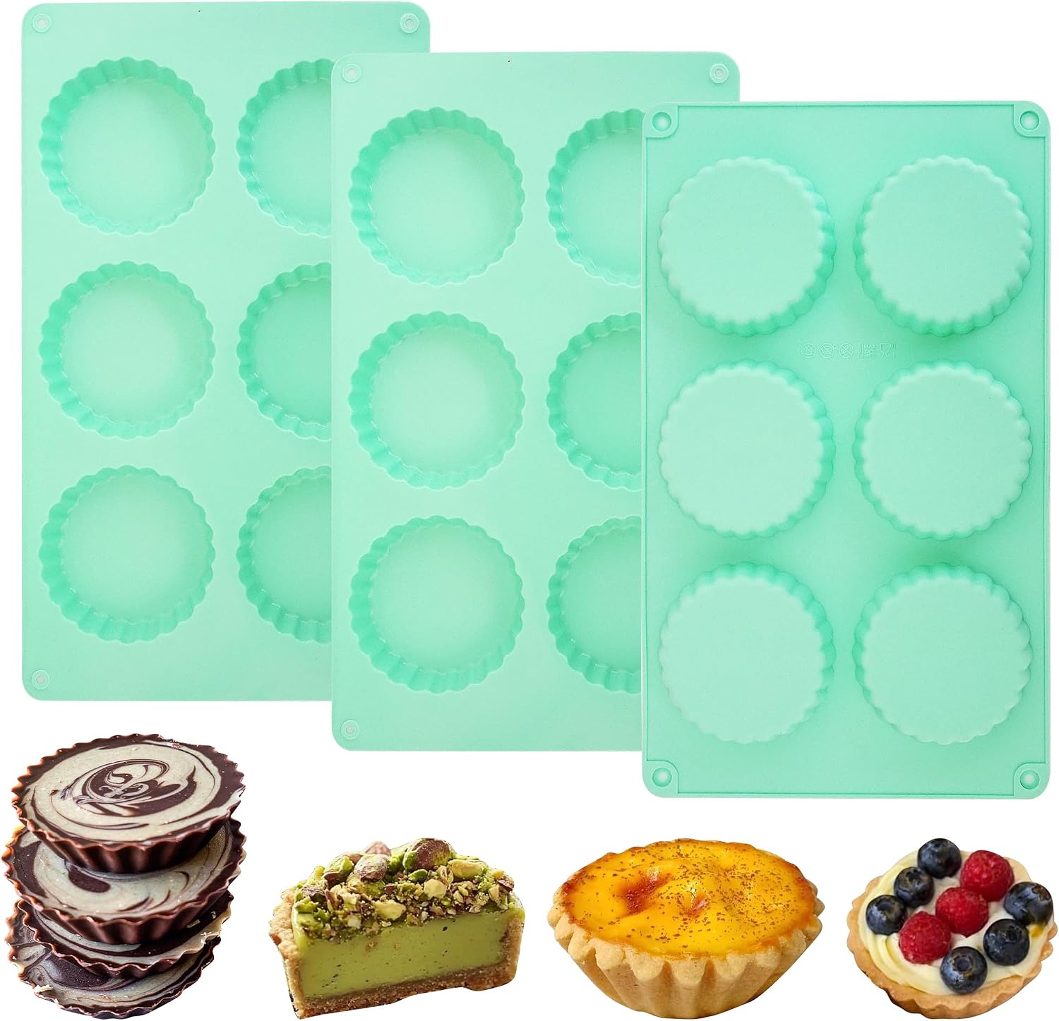 3Pack Mini Tart Pan Silicone, Mini Quiche Pans 3Inch,Non-stick Pie Pans, Egg Tart Mold for Pies, Quiches, Mousse Cakes, Dessert Baking