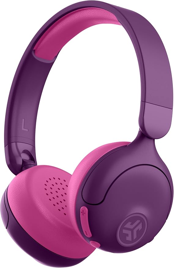 JLab, JBuddies ANC, 2 in 1 Kids Headphones, Active Noise Cancelling Wireless + Wired Over Ear, Purple/Pink