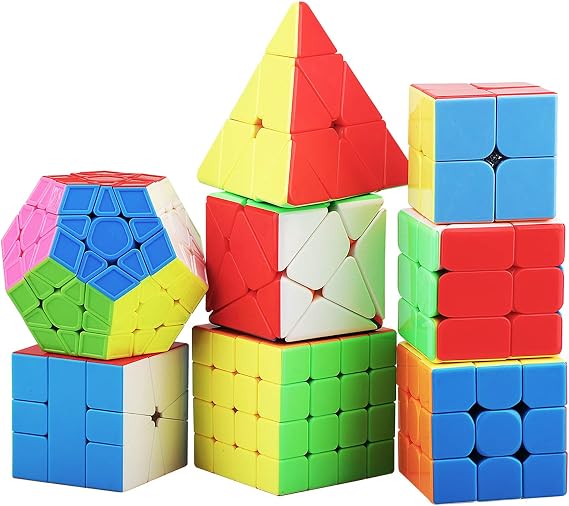 STEAM Life Speed Cube Set 8 Pack Magic Cube | Includes 3x3, 2x2, 4x4 Speed Cube, Pyramid Cube, Megaminx Cube Bundle Collection Cube Toys for Kids & Adults