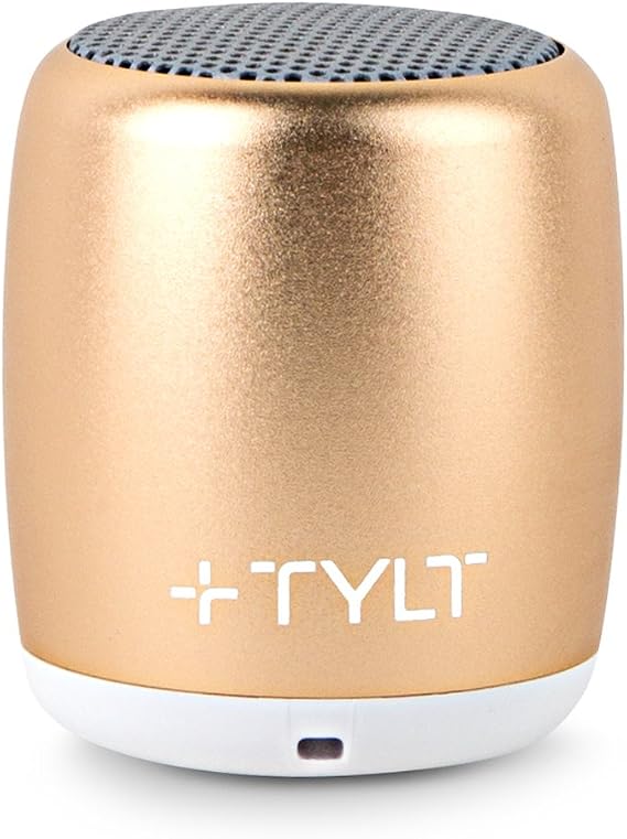 TYLT Mini Boom Bluetooth Speaker (Gold) 3W Output on Bluetooth 4.2 & Up to 4 Hours of Playback on One Charge from This Portable Wireless Speaker with Microphone, Includes Micro USB Charging Cord
