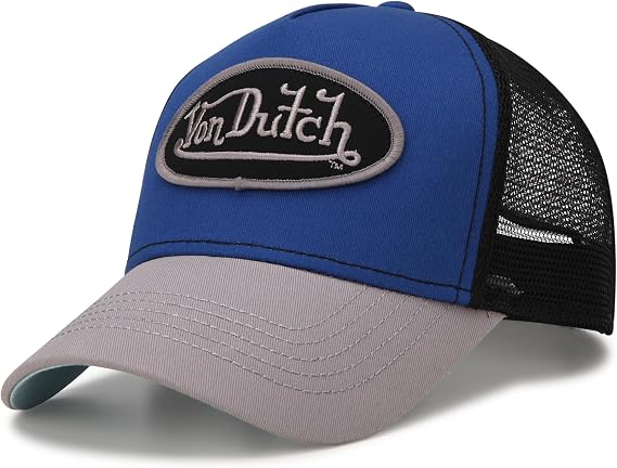 Von Dutch Unisex Trucker Hat, Colorblock, Curved Bill, Snapback | Embroidered Patch Adds Standout Retro Appeal, Rear Panel Boosts Airflow, Adjustable Fit Works for Everyday Wear or the Gym