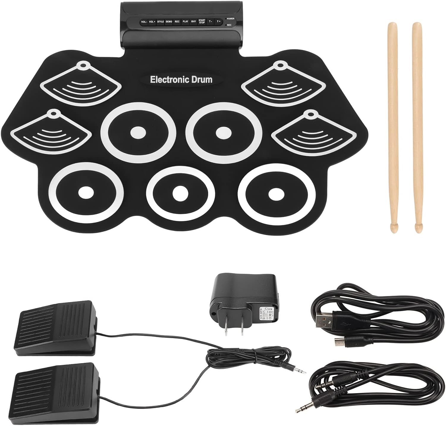 Electronic Drum Set for Kids and Adults, Electric Drum Kit Electronic Practice Drum Pad, 12 Demo Songs, 9 Accompaniment Groups, Built-in Dual Speakers