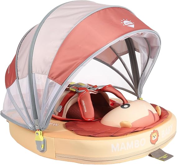 Mambobaby マンボベイビー フリップなし ベビープールフロート キャノピー&テール付き 空気注入式浮き輪 乳児用 パールフォーム UPF 50+ 調節可能な安全5ウェイハーネス 肌に優しい 男の子 女の子 3~24ヶ月