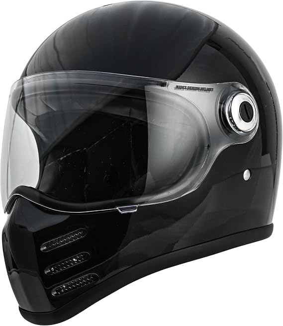 RIDEZ X Gloss Black Full Face Helmet Motorcycle Shield Neo Classic Glossy Black Large