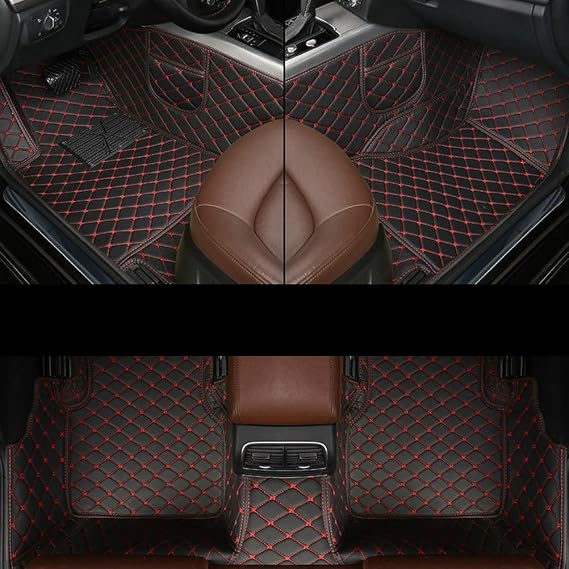 Customized Unique Car Floor Mats, Suitable for 98% of Cars, SUVs, Waterproof and Non Slip Personalized Men's and Women's Non Slip Leather Floor Linings (Black red)