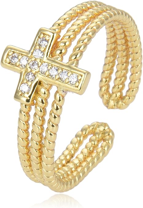 14K Gold Open Rings Trendy Adjustable Finger Rings Cubic Zirconia Ring Retro Sterling Silver Punk Ring Hip Pop Statement Ring Thumb Ring Stacking Ring Vintage Rings Jewelry for Women Men Birthday Gift