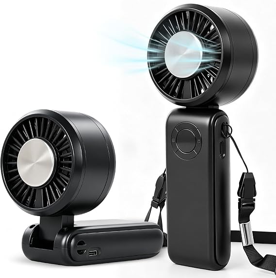 Cooling Fan Portable, Handheld Travel Fan, Ice Cooling 5-Speed 4000mAh