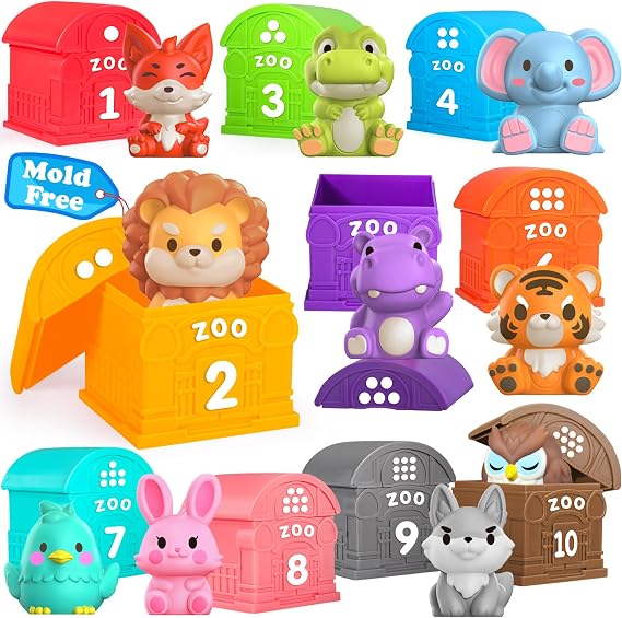 Oriate Animal Toddler Learning Toys, Safari Animal Sensory Learning Toy for Counting Sorting, Zoo Animals Educational Finger Puppets Stacking Montessori Toys Easter Eggs Fillers 20 Pcs 12M