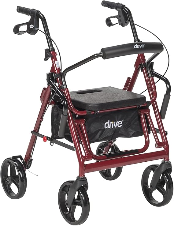 Drive Medical Duet Folding Transport Wheelchair and Rollator, Burgundy