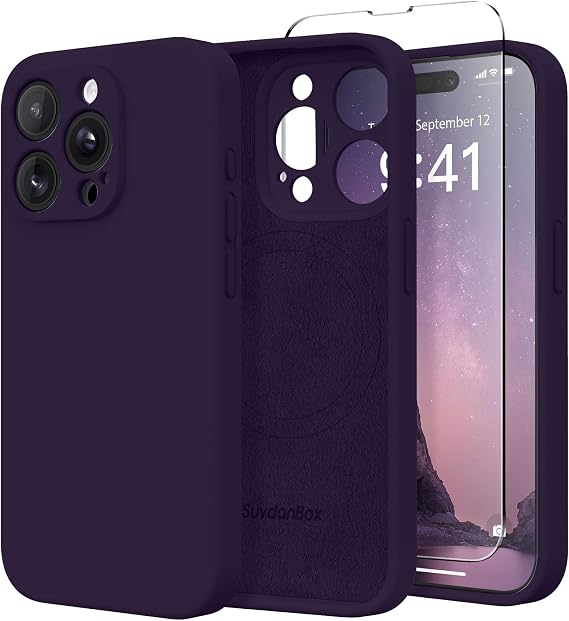 SuydanBox iPhone 14 Pro用マグネット式 MagSafe対応 フルカメラ保護 スクリーンプロテクター シリコン 耐衝撃 保護ケース iPhone 14 Pro 6.1インチ用 ディープパープル