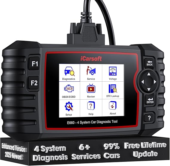 iCarsoft E660 2026 Version 4 Systems OBD2 Scanner, ABS SRS Engine Transmission Car Code Reader with 6 Reset Service Clear Fault Codes Battery Test Diagnostic Scan Tools Lifetime Free Upgrade