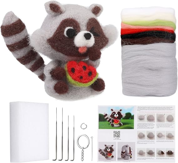 JUPEAN Needle Felting Kits for Beginners Adult Wool Felting kit Raccoon