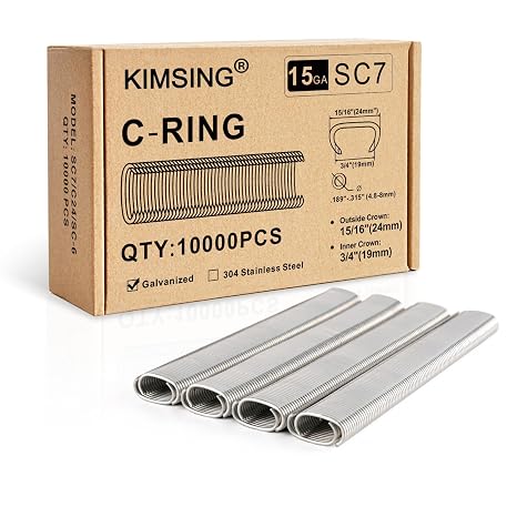 SC7 15 Gauge 3/4'' Crown Galvanized C Ring Staples 10,000 PCS/Box