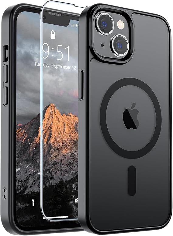 SUPFINE iPhone 13 Kılıf/iPhone 14 için Manyetik Kılıf (MagSafe ile Uyumlu) (10 FT Askeri Sınıf Düşme Koruması) İnce Yarı Saydam Mat Darbeye Dayanıklı Parmak İzi Önleyici Telefon Kılıfı, Siyah