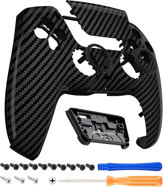 eXtremeRate LUNA Redesigned Graphite Carbon Fiber Front Shell Touchpad Compatible with ps5 Controller BDM-010 020 030 040 050, Replacement Custom Touch Pad Cover Compatible with ps5 Controller